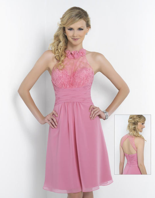 Alexia Designs - 4184 Floral Halter Lace Chiffon A-line Dress In Pink