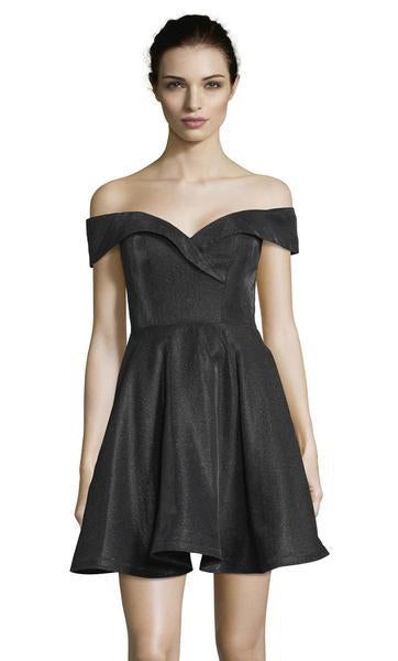 Alyce Paris - 4184 Off Shoulder Glitter A-Line Cocktail Dress In Black