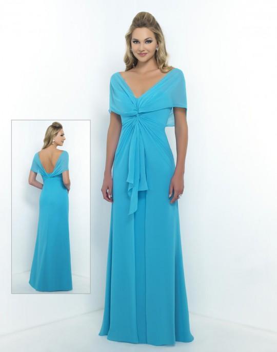 Alexia Designs - 4186 Chiffon V-neck Twisted Front A-line Dress In Blue and Green