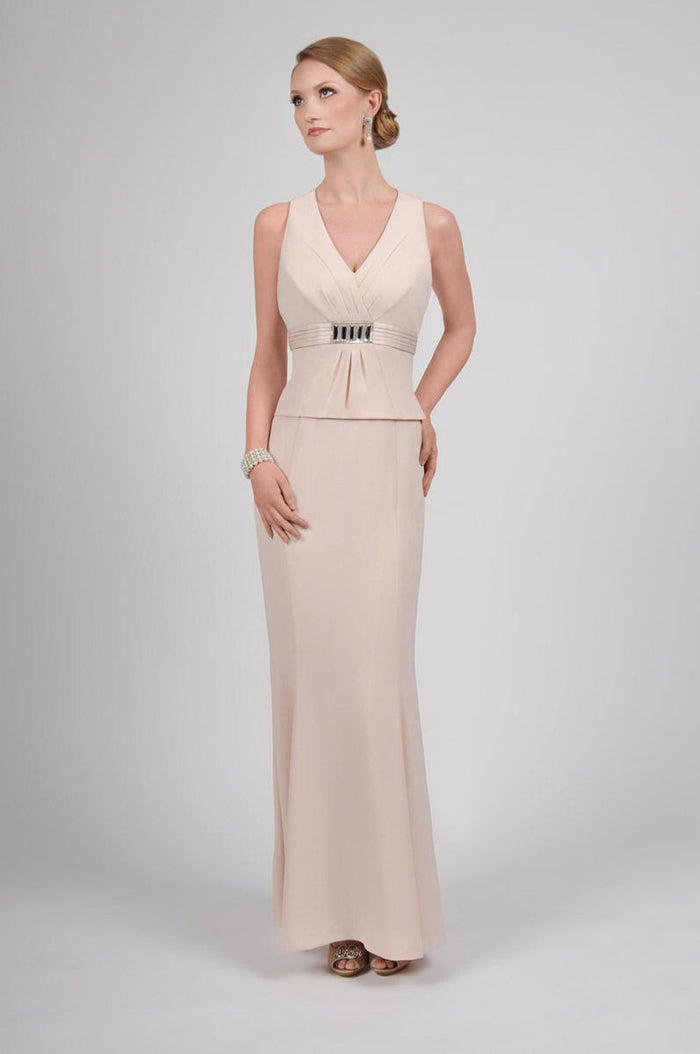 Daymor Couture - Sleeveless V Neck Empire Gown with Bolero 418 in Neutral