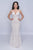 Nina Canacci - 4190 Plunging V Neck Lace Mermaid Dress In Ivory And Nude