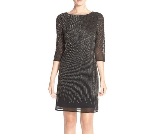 Adrianna Papell - Embellished Bateau Neck Dress 41912690 in Black