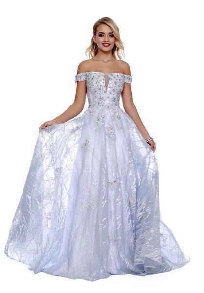 Shail K - 41916 Embellished Off-Shoulder A-line Dress With Train