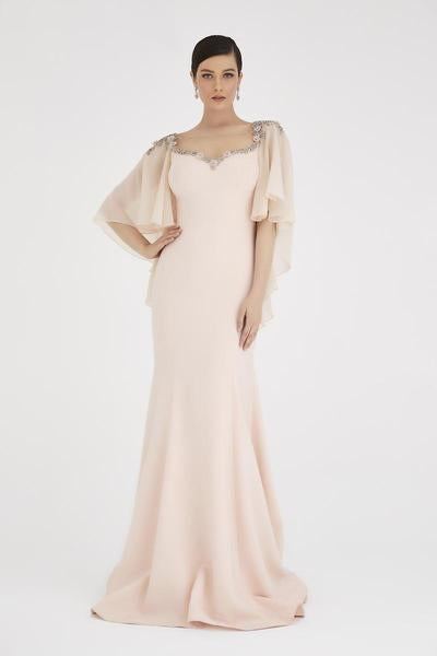 Saboroma - 4231 Embellished Illusion Bateau Trumpet Dress In Pink
