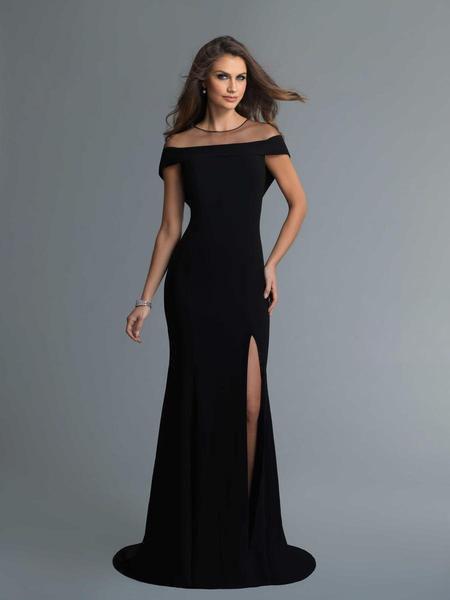 Saboroma - 4199 Illusion Draped Off Shoulder High Slit Gown In Black
