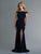 Saboroma - 4199 Illusion Draped Off Shoulder High Slit Gown In Blue