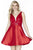 Jolene Collection - 17545 Embroidered Deep V-neck A-line Dress In Red