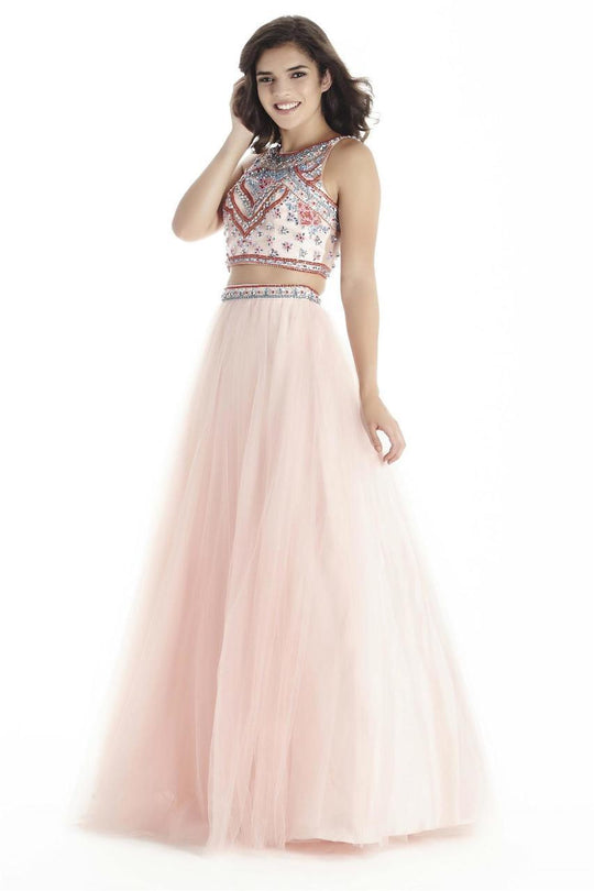 Jolene Collection - 17069 Two Piece Beaded Jewel Neck Ballgown In Pink and Multi-Color