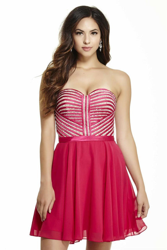 Jolene Collection - 16528 Bejeweled Sweetheart A-line Dress In Pink and Neutral