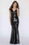 Jolene Collection - 18088L Sequined Plunging Fitted Evening Gown In Black