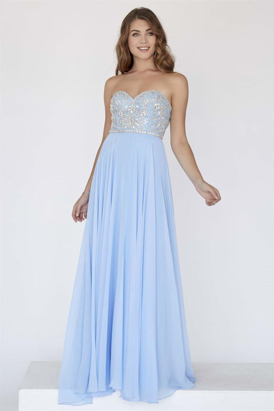 Jolene Collection - 18041 Strapless Beaded Sweetheart Chiffon Dress In Blue