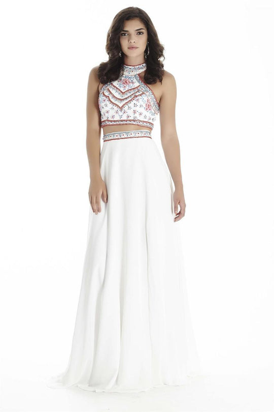 Jolene Collection - 17068 Two Piece Beaded A-line Dress In White and Multi-Color