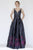 Jolene Collection - 18070L Beaded V-neck Floral Print Taffeta Dress In Gray and Purple