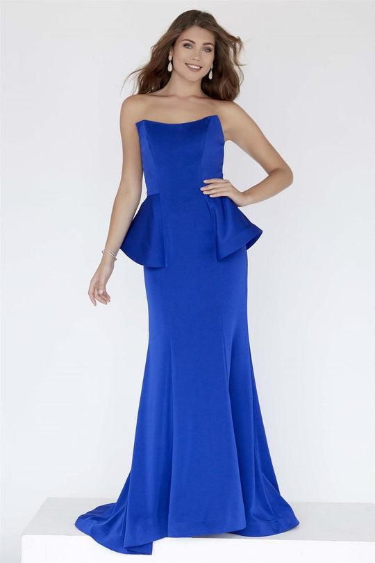 Jolene Collection - 18027 Fitted Strapless Peplum Evening Dress In Blue
