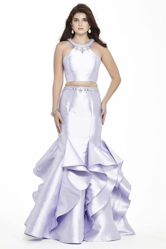 Jolene Collection - 17112 Two Piece Halter Ruffled Mermaid Gown In Purple