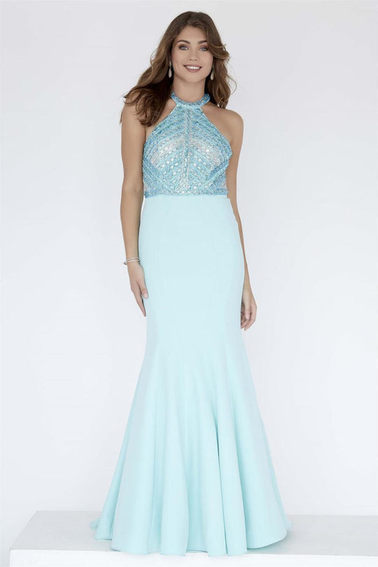 Jolene Collection - 18304 Beaded Halter Neck Mermaid Gown In Blue