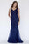 Jolene Collection - 18108L Beaded Lace V-neck Dress In Blue