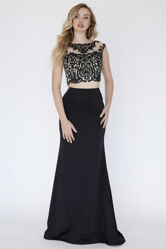 Jolene Collection - 18007L Two Piece Illusion Bateau Evening Dress  In Black and Neutral