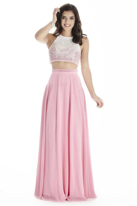Jolene Collection - 17009 Two Piece Pearl Accented Dress In Pink and White