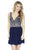 Jolene Collection - 17594 Sleeveless Beaded Mesh Short Dress In Blue