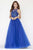 Jolene Collection - 18050L Beaded Illusion Halter Tulle Ballgown In Blue