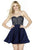 Jolene Collection - 17511 Strapless Stripe Cocktail Dress In Blue and Neutral
