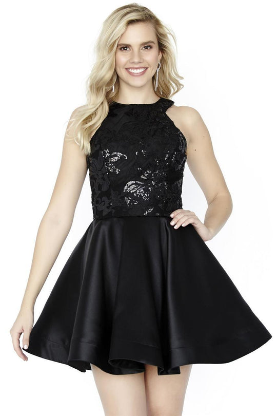 Jolene Collection - 17544 Sequined Floral Halter Dress In Black