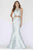 Jolene Collection - 18074 Two Piece Halter Brocade Mermaid Gown In Blue and Gold