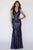 Jolene Collection - 18101 Fully Sequined Halter V-neck Sheath Dress In Blue and Neutral