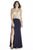 Jolene Collection - 17026 Bejeweled V-neck Dress In Blue and Neutral