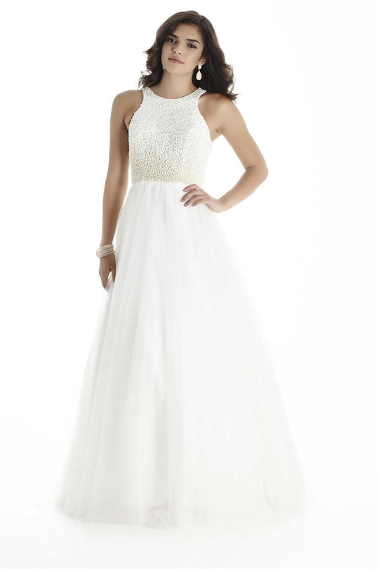 Jolene Collection - 17045 Beaded Halter Ballgown In White