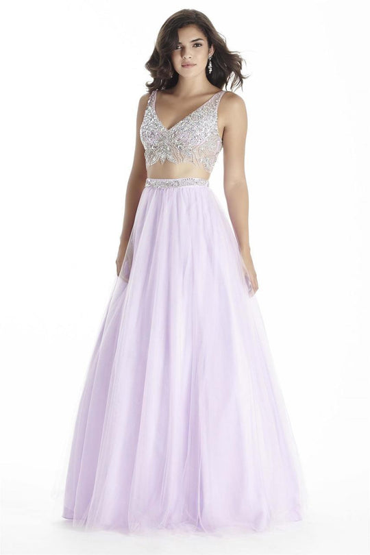 Jolene Collection - 17029 Jeweled Floral Illusion Gown In Purple