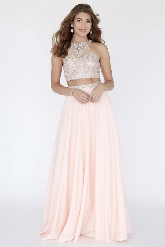 Jolene Collection - 18300 Two Piece Beaded Halter A-line Dress In Pink