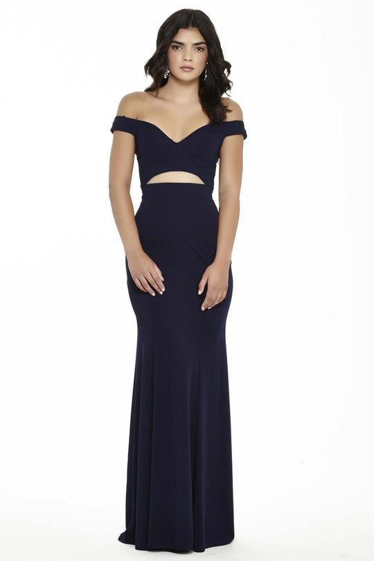 Jolene Collection - 17016 V-neck/Off-Shoulder Dress with cutouts In Blue