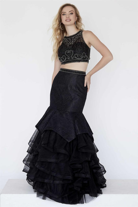 Jolene Collection - 18053 Two Piece Embellished Tiered Mermaid Dress In Black