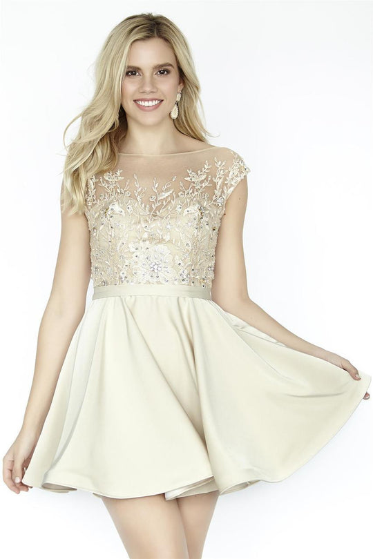 Jolene Collection - 17510 Floral Ornate Cocktail Dress In Neutral