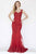 Jolene Collection - 18107 Beaded Lace V-neck Fitted Dress In Red