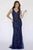 Jolene Collection - 18343 Deep V-neck Beaded Sheath Gown In Blue