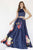 Jolene Collection - 18038L Two Piece Beaded Halter Satin A-line Dress In Blue and Multi-Color