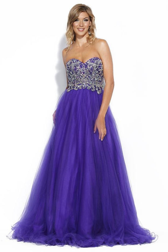 Jolene Collection - 15116L Strapless Crystalline Bodice Tulle Gown In Purple