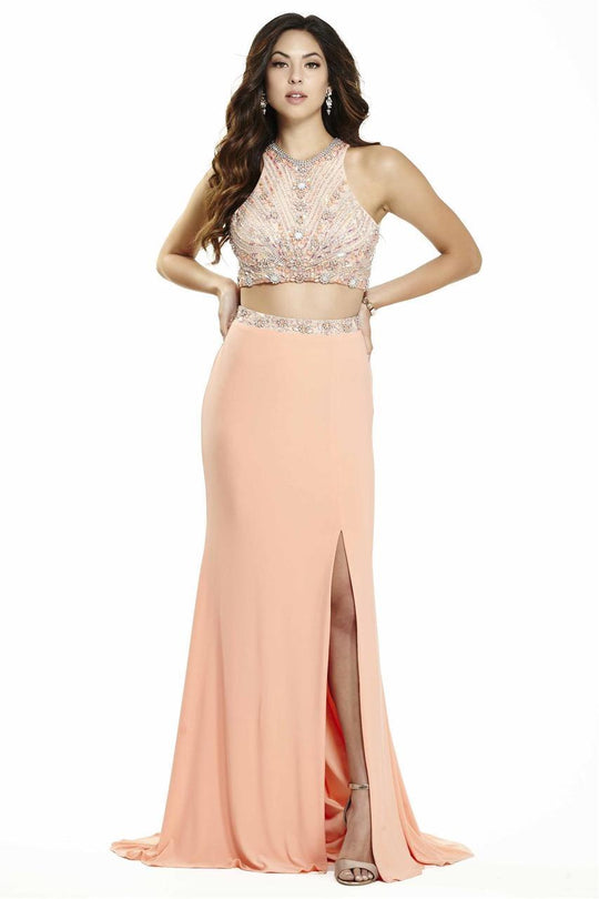 Jolene Collection - 17001 Beaded Jewel Trumpet Dress In Orange and Neutral