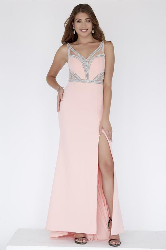 Jolene Collection - 18002 Sleeveless Jeweled Illusion Panel Gown In Pink