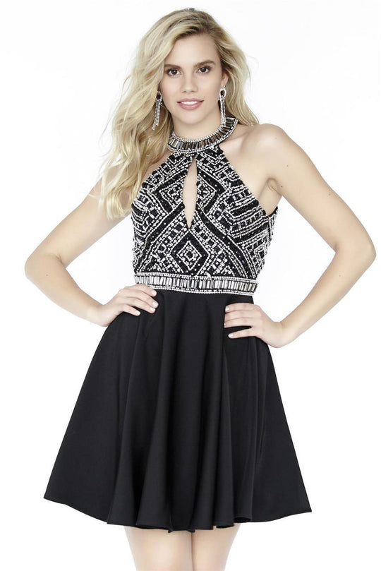 Jolene Collection - 17573 Beaded High Halter A-line Dress In Black