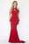 Jolene Collection - 18073 Beaded Sheer Long Sleeve Jersey Dress In Red and Neutral