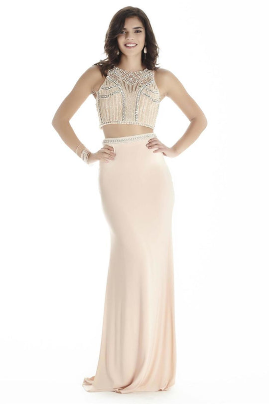 Jolene Collection - 17065 Beaded Two Piece Sheath Long Gown In Neutral