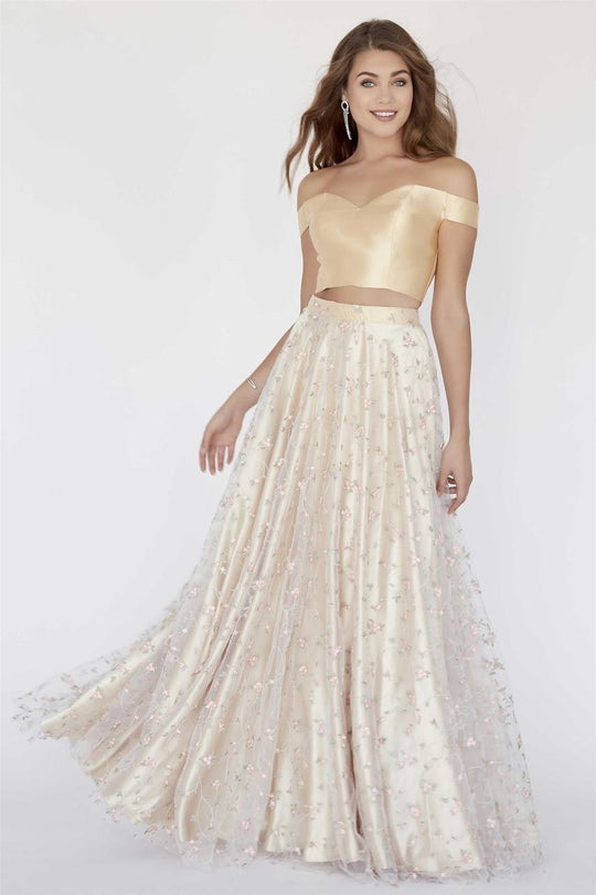 Jolene Collection - 18086 Two Piece Floral Embroidered A-line Dress In Gold and Multi-Color