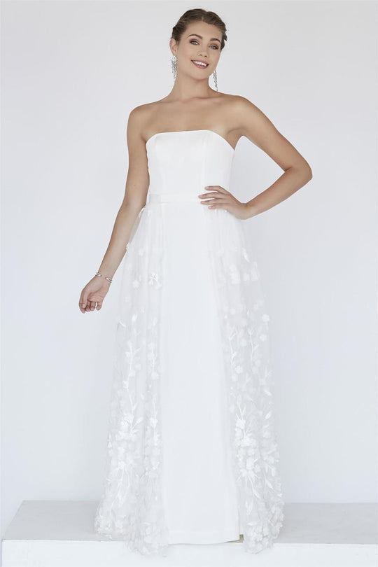 Jolene Collection - 18026 Embroidered Strapless Fitted Dress In White