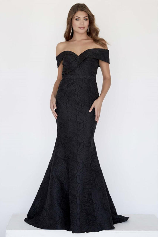 Jolene Collection - 18034 Fitted Off-Shoulder Mermaid Gown In Black