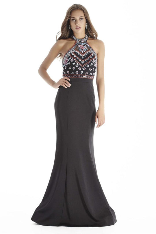 Jolene Collection - 17067 Multi-Colored Beaded Mermaid Dress In Black and Multi-Color