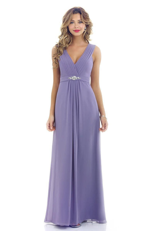 Alexia Designs - 4200 Embellished Pleated V-neck A-line Dress In Purple